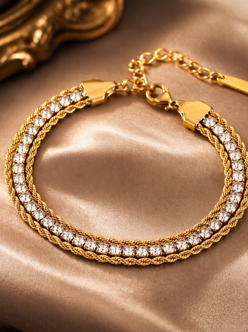 Gold Crystal Rope Bracelet - Gold